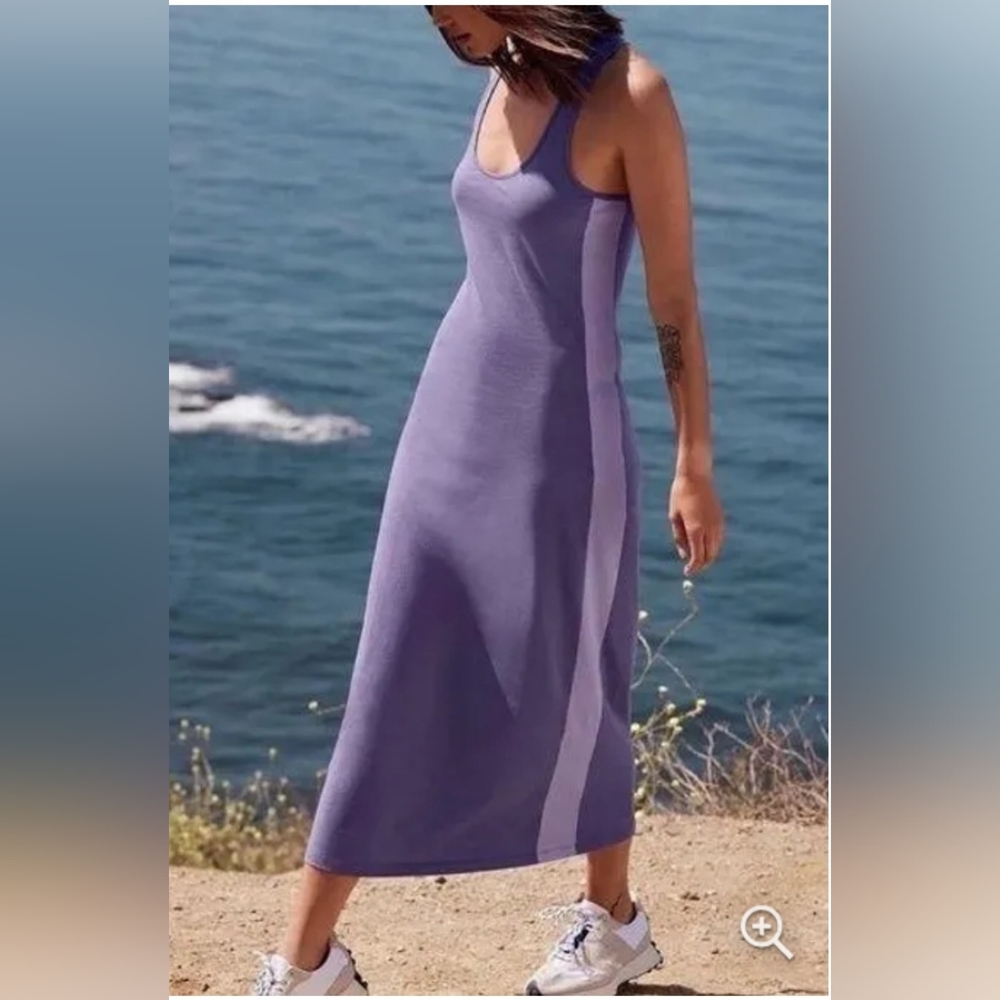 NWOT Johnny Was Calme Two Tone Purple Stripe Racer Back Maxi Dress Sz S